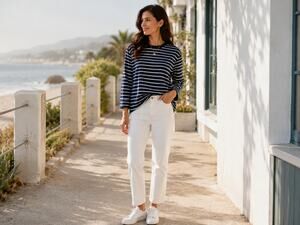 Heidi Merrick California Navy White Striped Long Sleeve Top Small NWOT